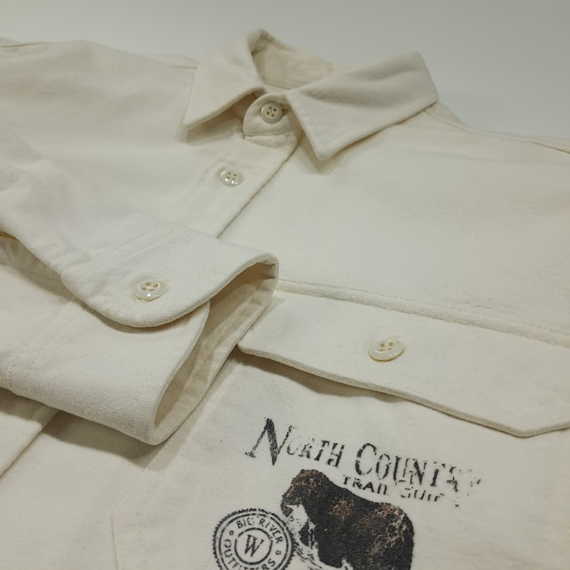 CL368 L 울리치 90s 곰그래픽 헤비플란넬 아이보리 셔츠 남방 상품이미지4