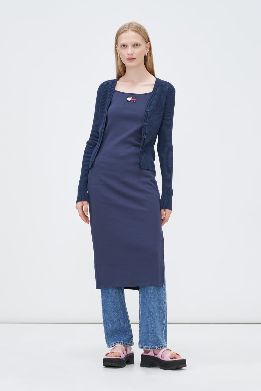 타미진스 베이직 브이넥 가디건 navy XS 상품이미지3