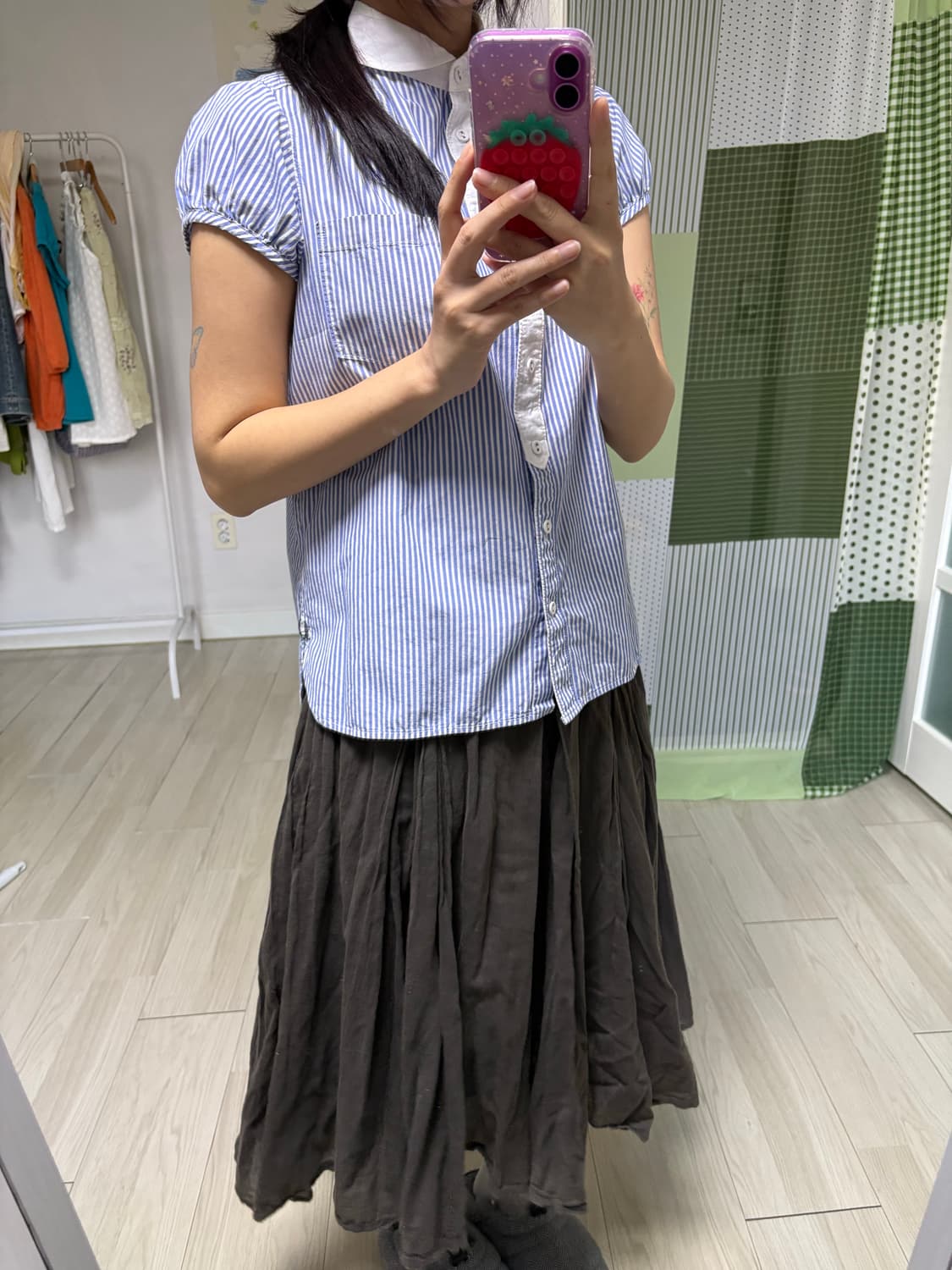 블루 스트라이프 둥근카라 블라우스 상품이미지10