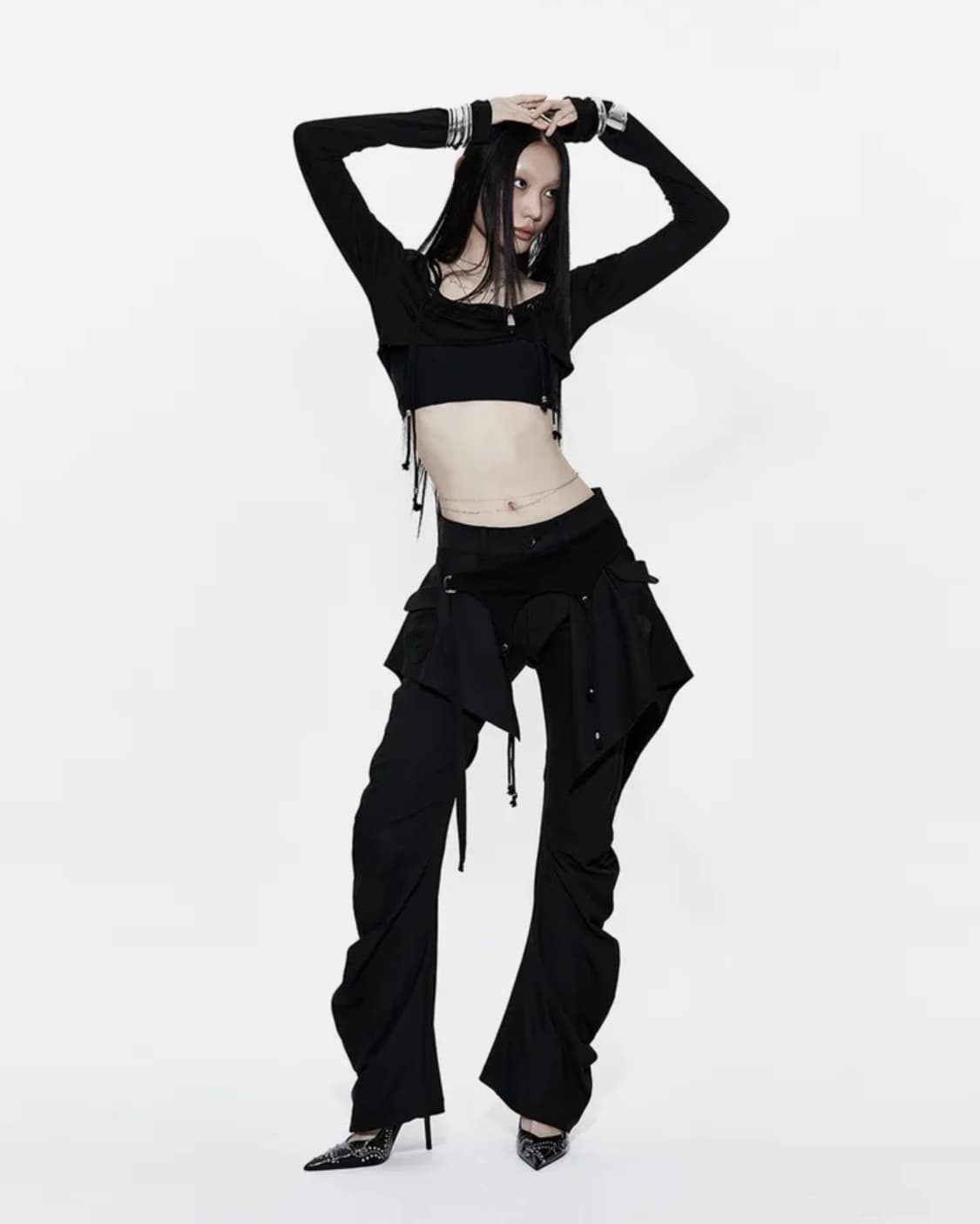 [택O새상품]카시코 레이어드 스트랩 팬츠 블랙S 상품이미지3