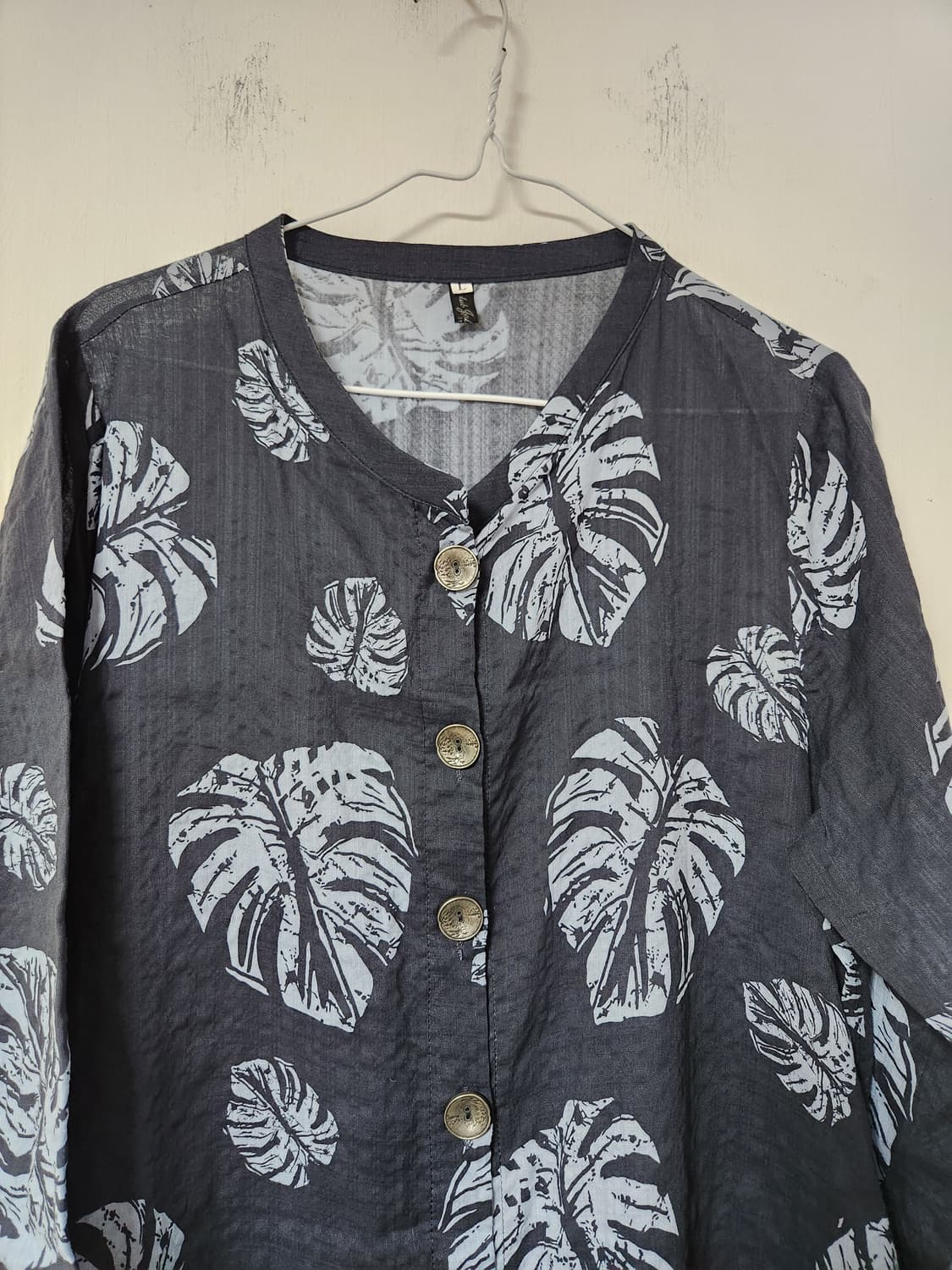 몬스테라 패턴 셔츠 원피스 롱가디건 L 상품이미지3