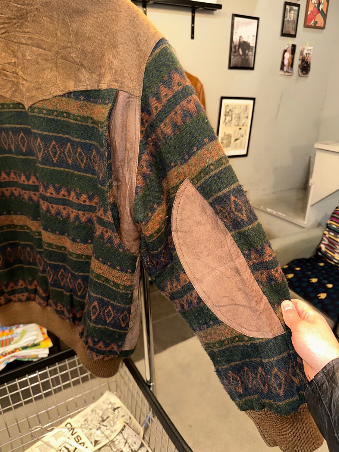 90’s Japanese Cow-suede aztec knit JK 상품이미지10