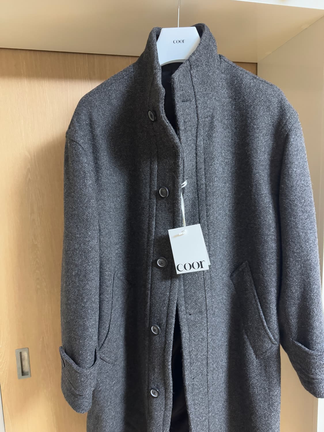 쿠어 캐시미어 블렌드 하이넥 코트 신더그레이(S) 판매합니다 상품이미지5