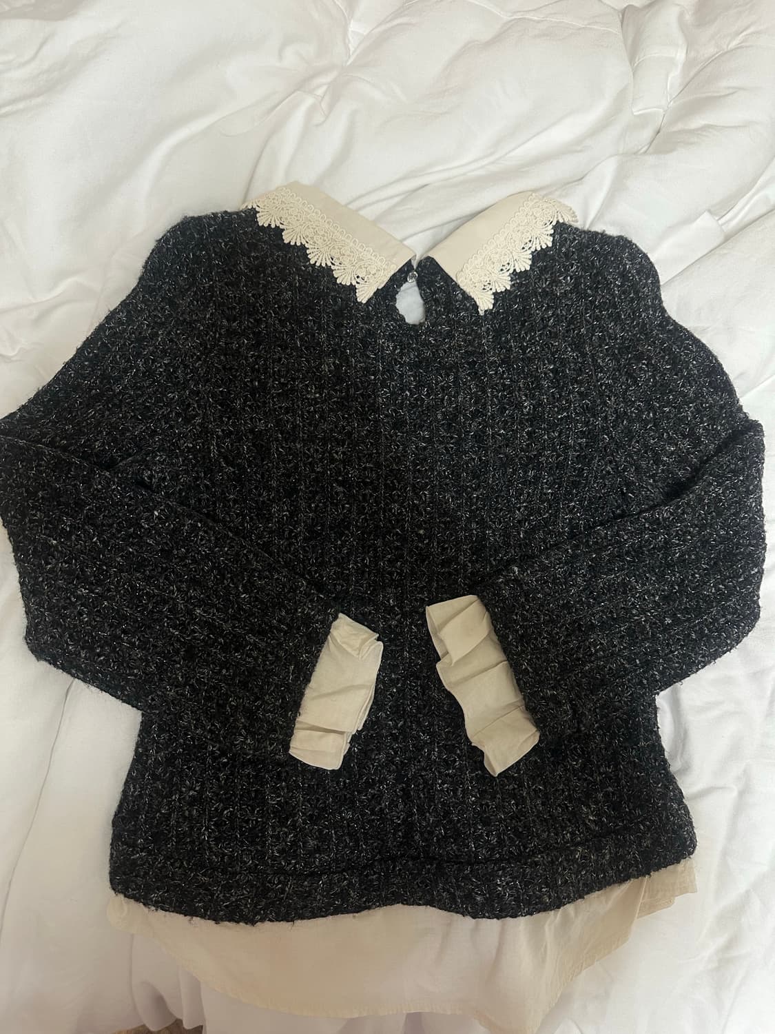 엑시즈팜 히메/로맨틱갸루 모리걸 레이스넥 셔츠 레이어드 니트 상품이미지2