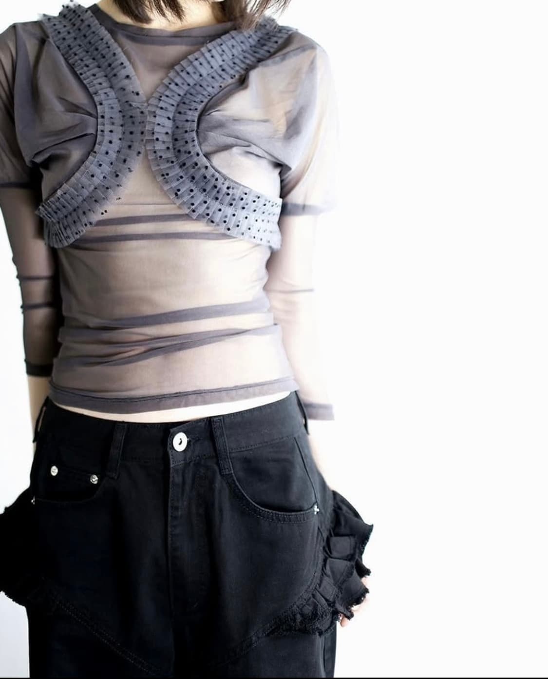 울리카 프릴 팬츠 블랙 상품이미지2