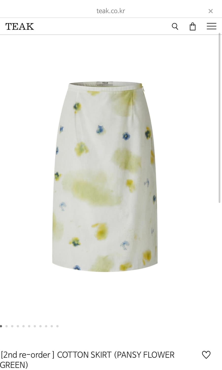 Teak_ 코튼 스커트 pansy flower green 상품이미지1