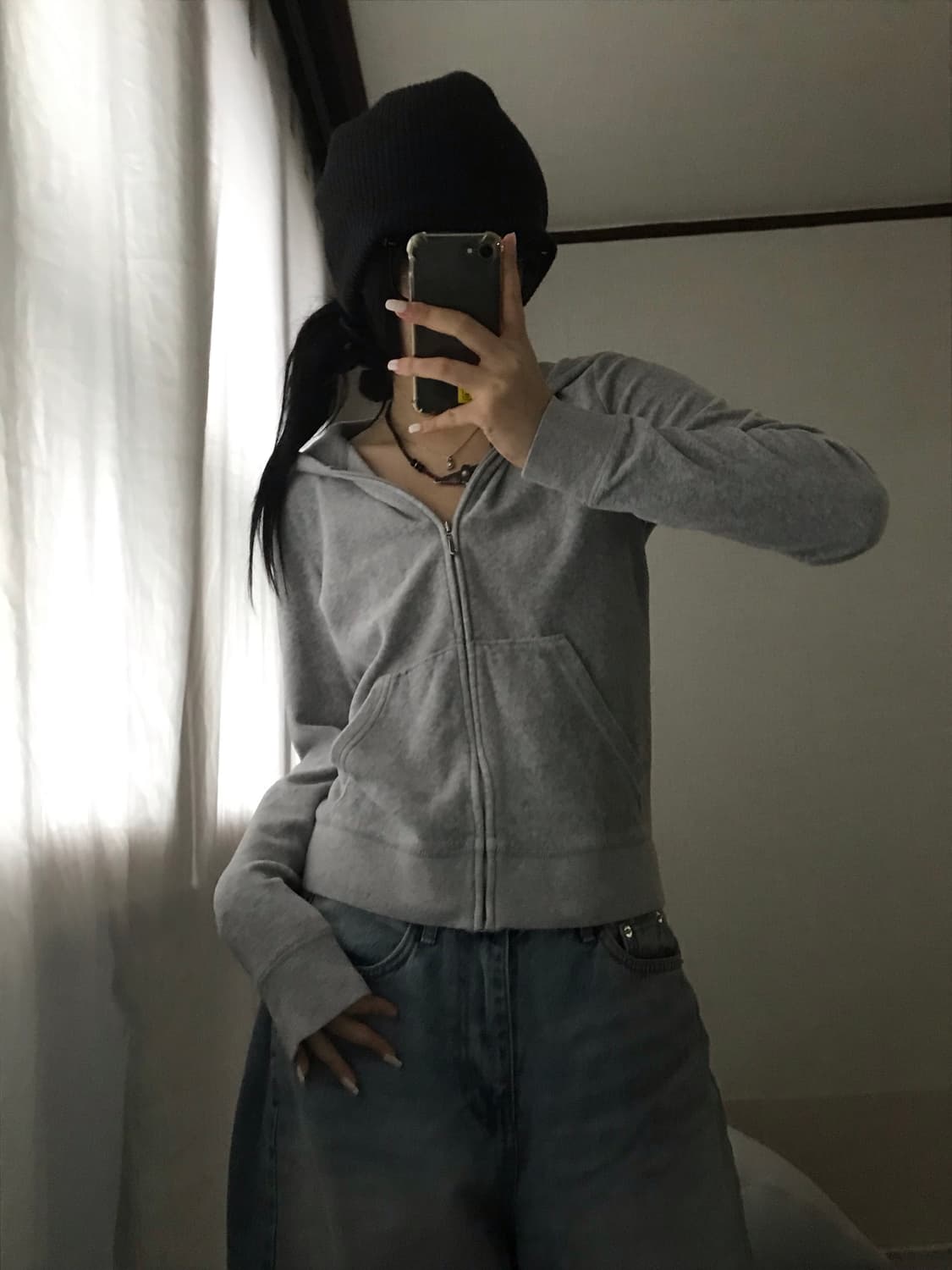 쥬씨꾸뛰르 그레이 벨벳 후드집업 상품이미지4