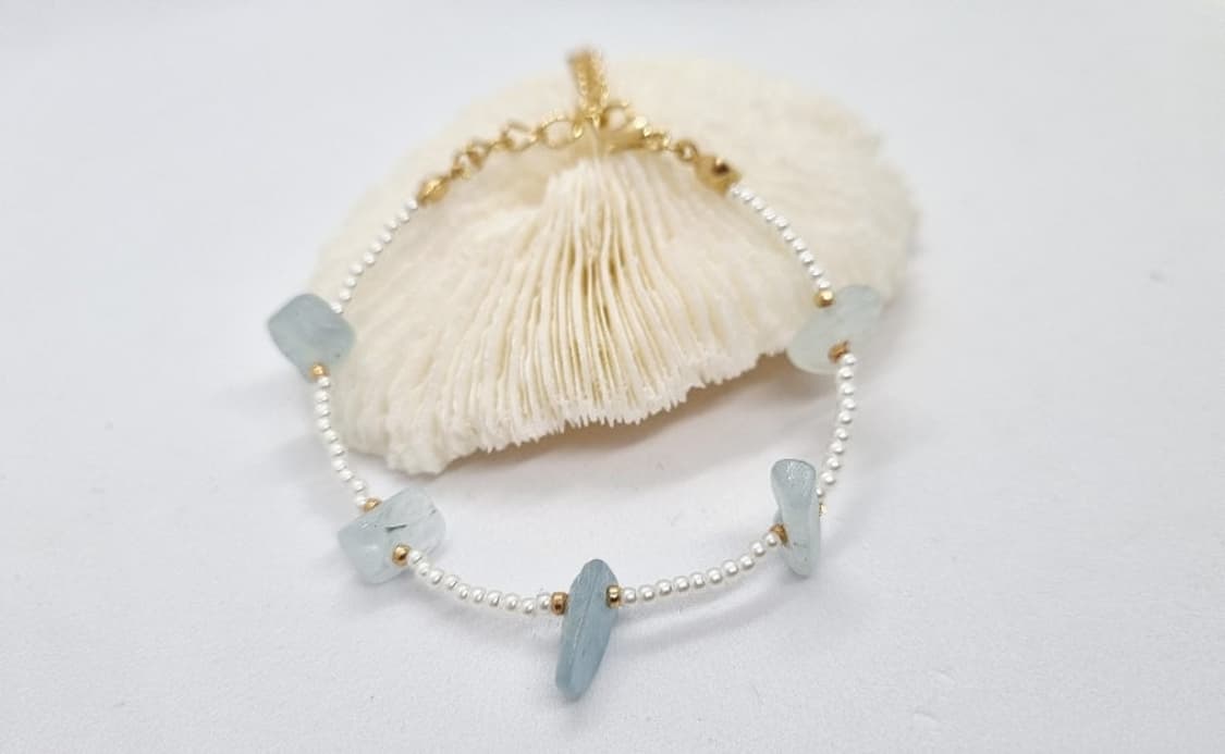 핸드메이드) 아쿠아마린원석 비즈팔찌  상품이미지1