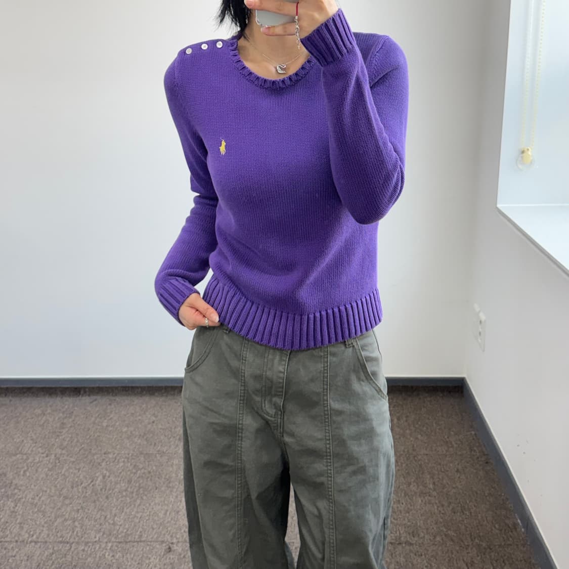 Polo 폴로 옐로우 포니 퍼플 숄더 버튼업 니트 상품이미지2