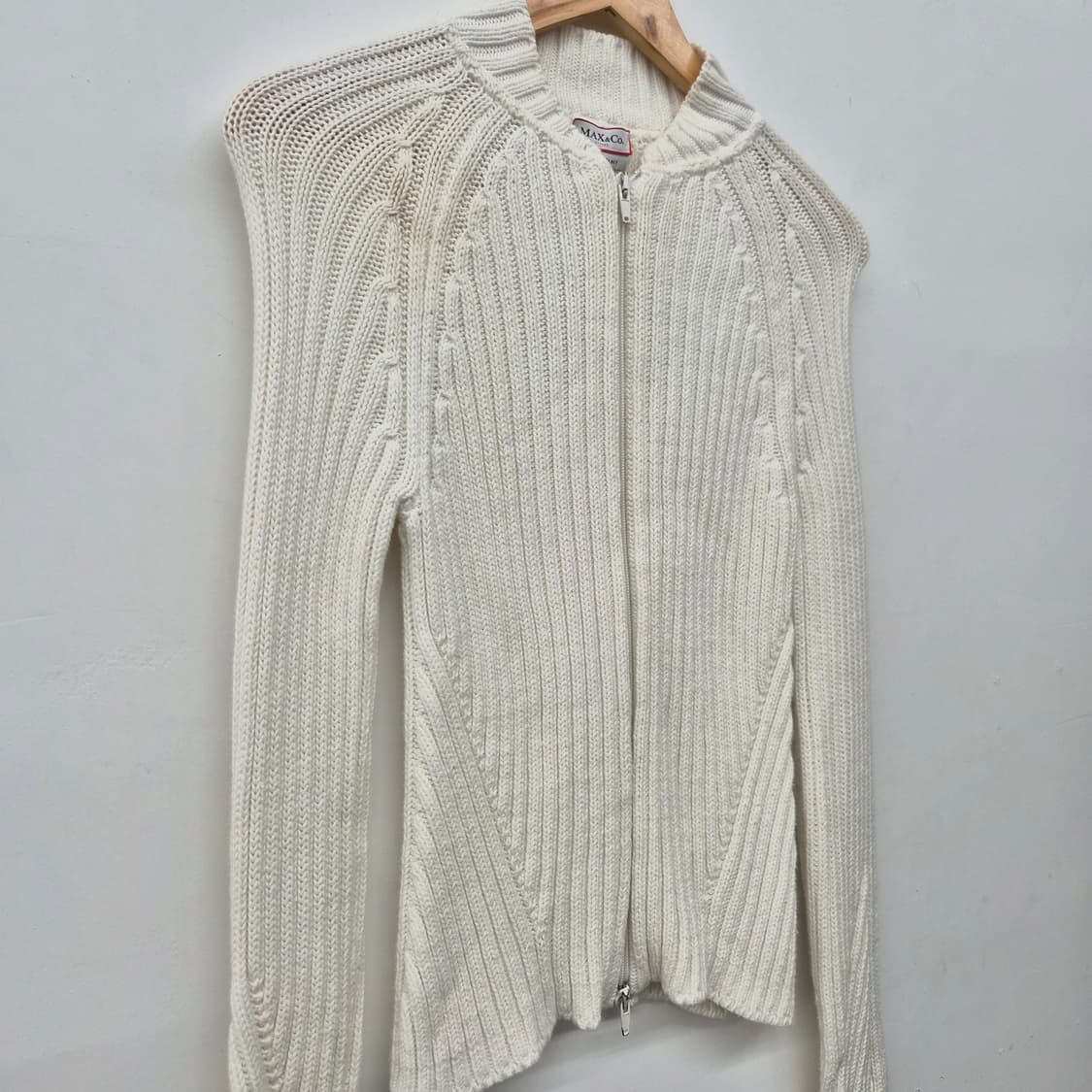 막스앤코 화이트 골지 니트 집업 가디건 여성 S 상품이미지2