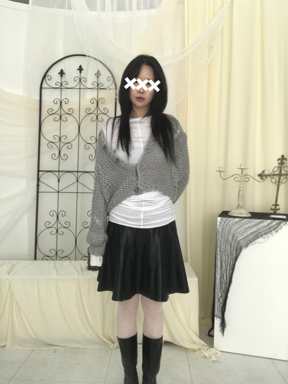 그레이 크롭 니트 가디건 상품이미지2