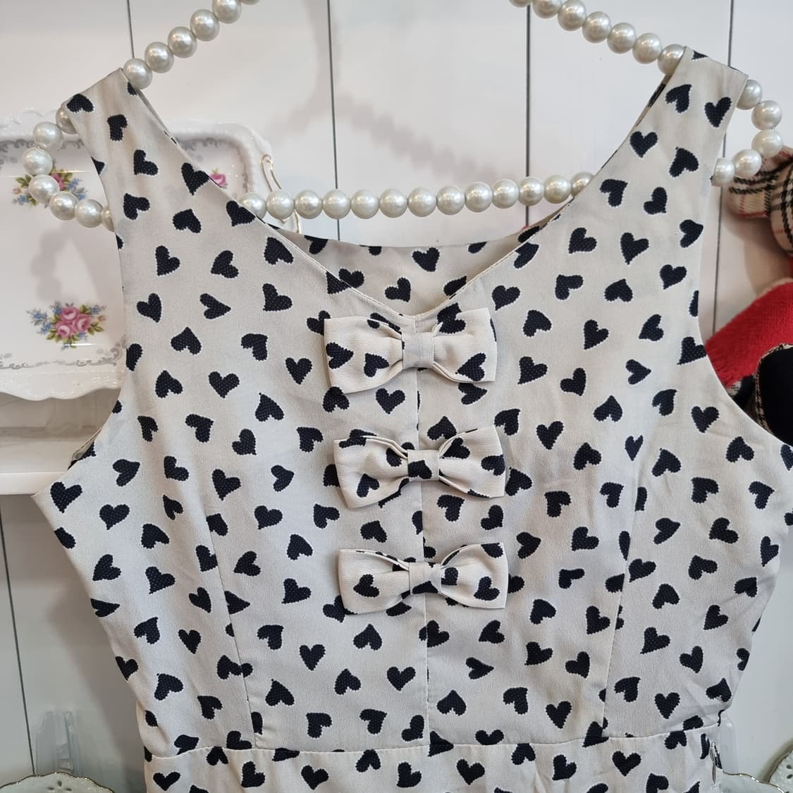 하트패턴 3리본 플레어 원피스 상품이미지2