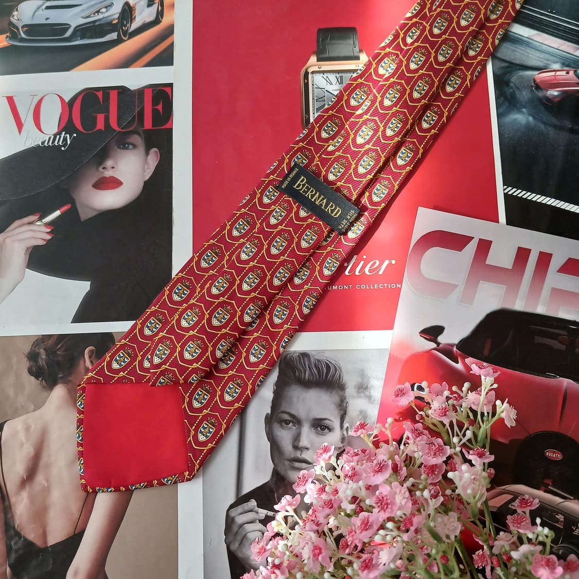 베르나르 실크 레드 크라운&문장 넥타이 9.3cm A+등급 A19096
 상품이미지4