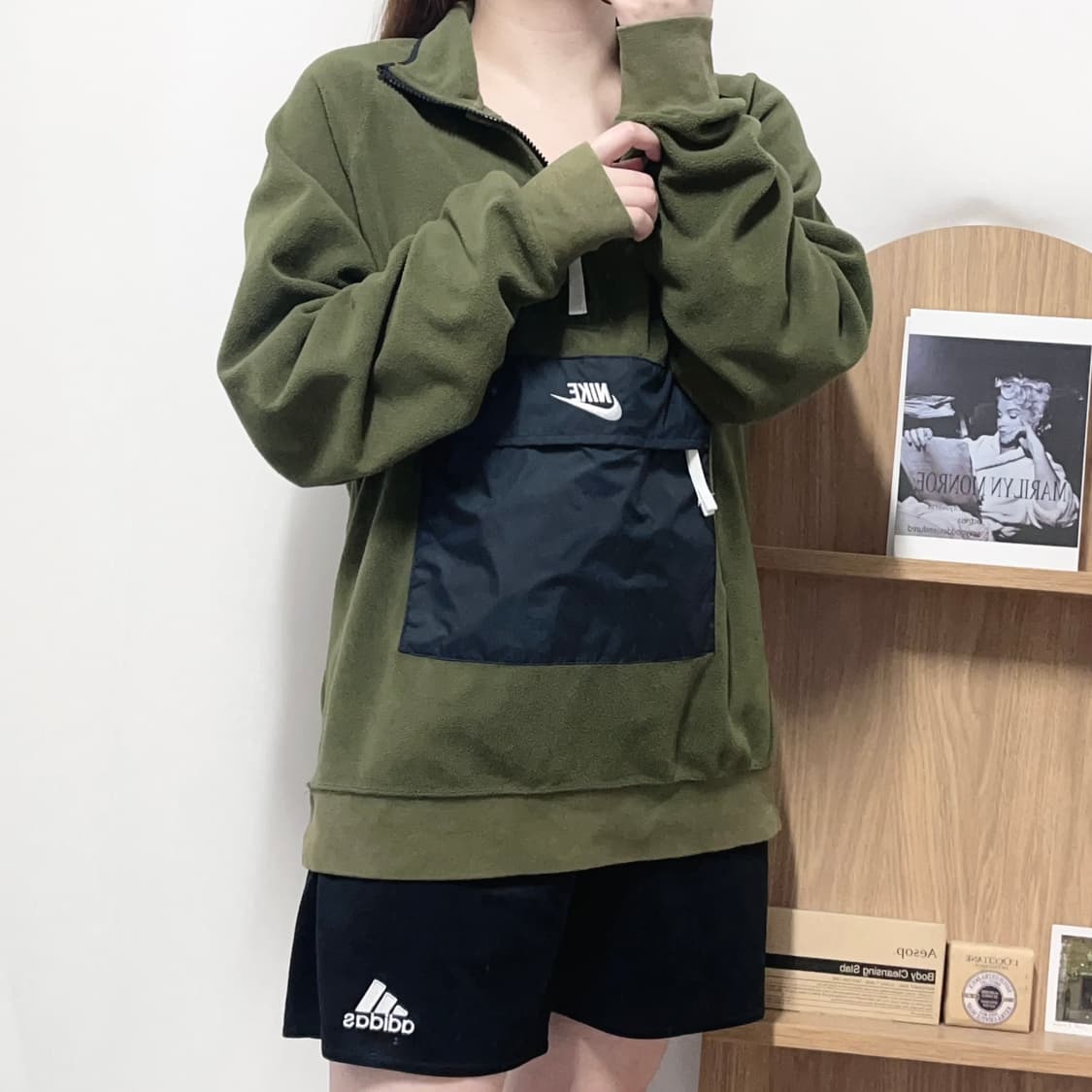 [정품] 나이키 카키 캥거루포켓 후리스 반집업 [ L ] 상품이미지2