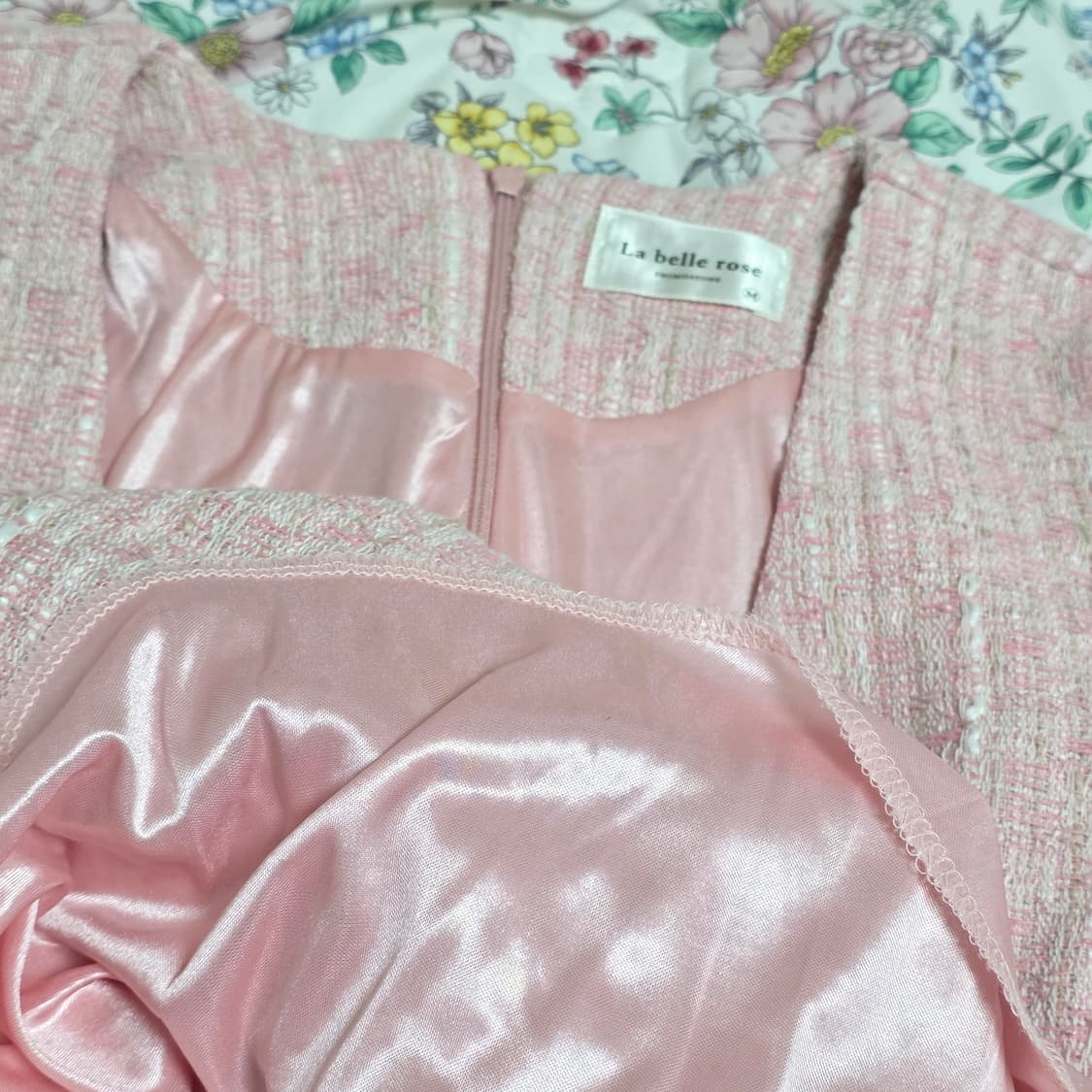 프롬데이원 La belle rose)핑크 스퀘어 로맨틱 트위드미니원피스 상품이미지4