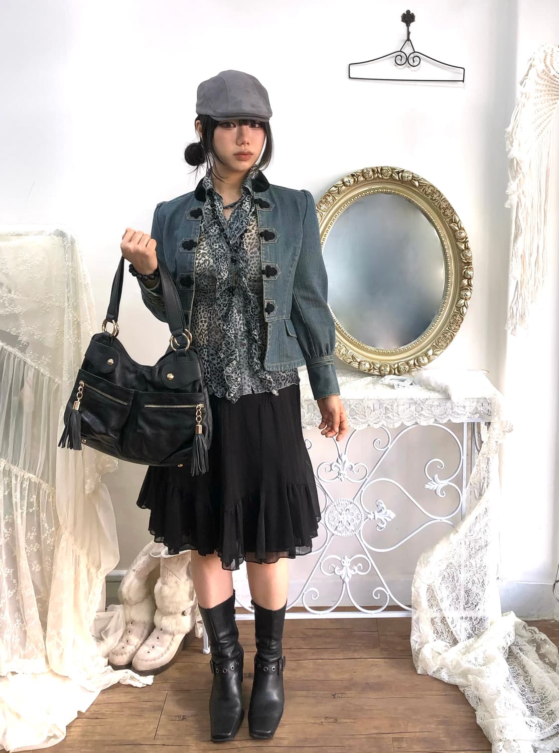 black ruffle pinstripe skirt  상품이미지5
