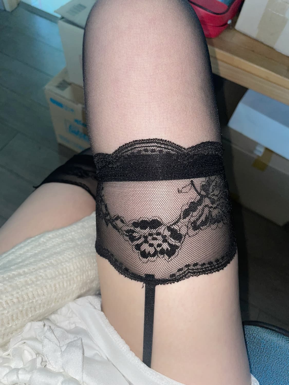 가터벨트 레이스 시스루 블랙 팬티스타킹 상품이미지5