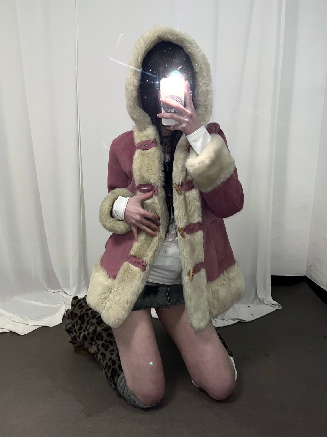 핑크 퍼트리밍 후드 떡볶이 코트 상품이미지2