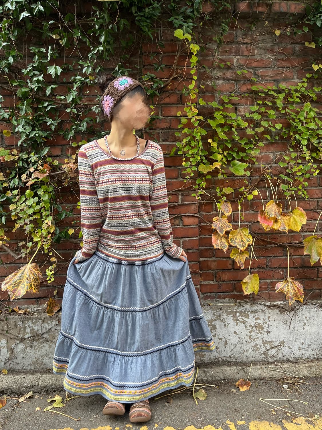 일본 빈티지무드 데님 코튼 롱스커트 상품이미지2