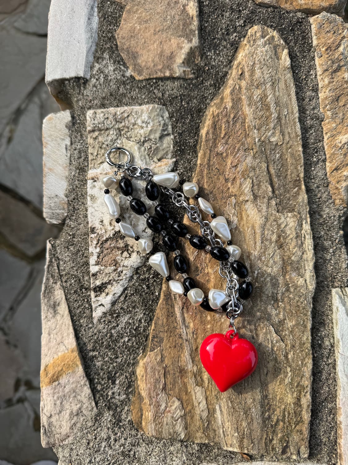 다비즈 진주 써지컬 체인 빨간하트 키링 상품이미지2