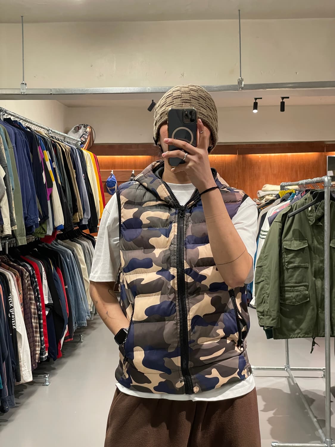 빈티지 카모플라주 패딩 조끼 상품이미지1