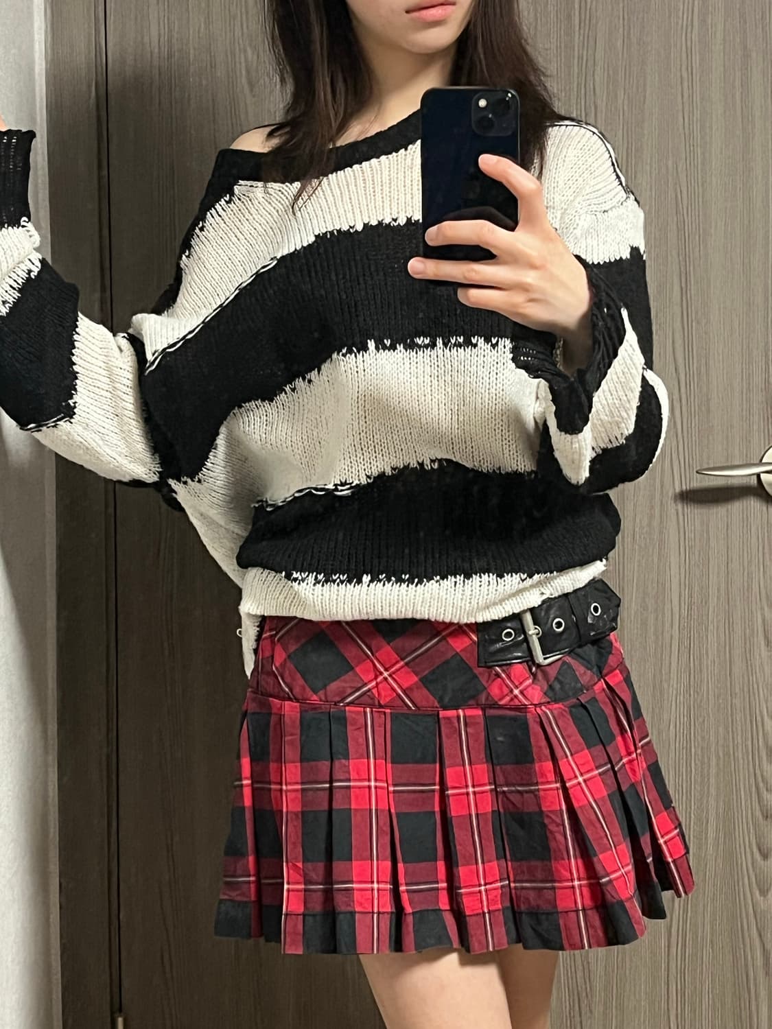 [펑크 / 나나깔 set] 단다라니트 & 체크 버클 스커트 세트 상품이미지2