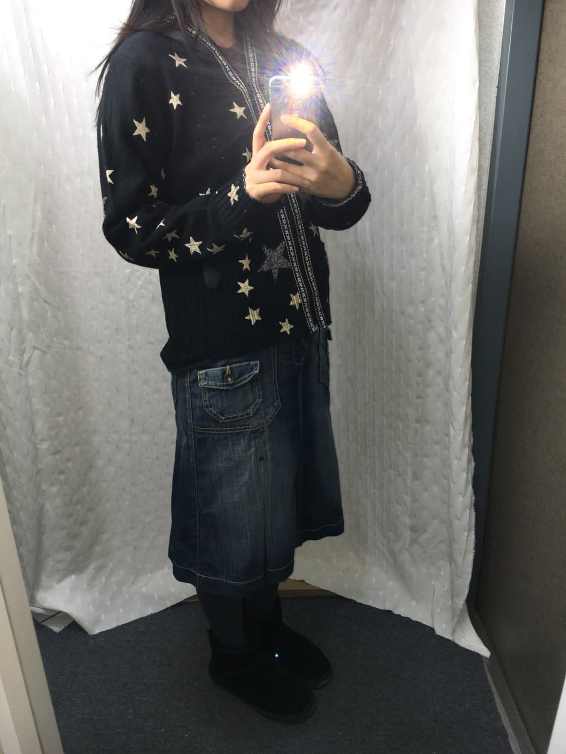 빈티지 워싱 데님 미디 스커트 상품이미지3