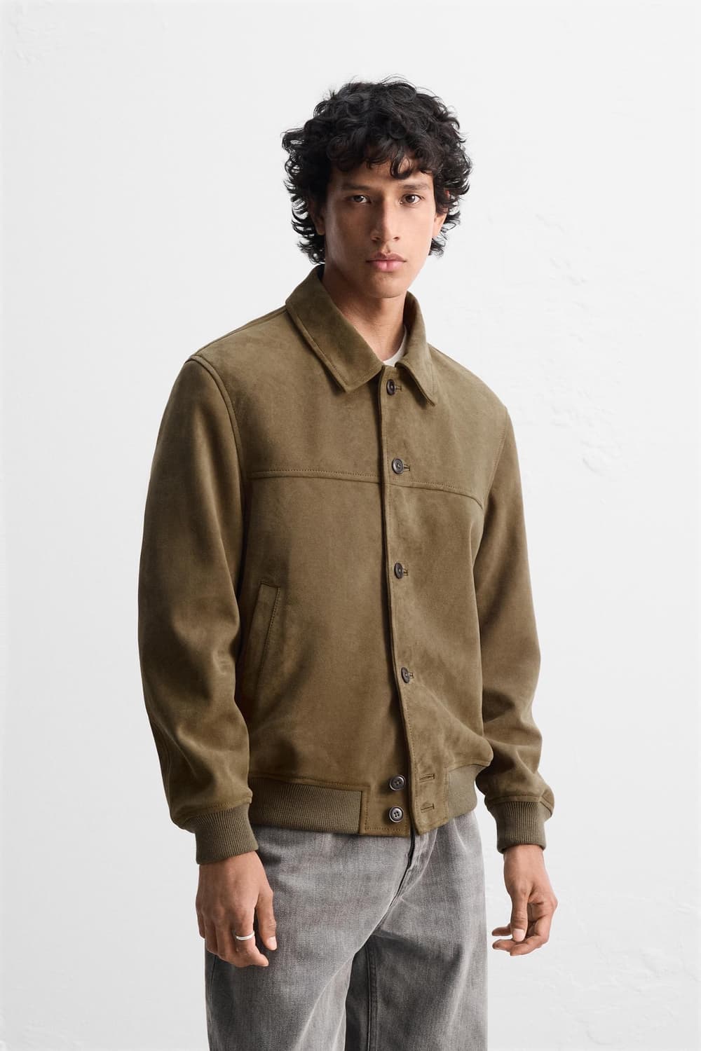 자라 오리진스 Origins 스웨이드 가죽 버튼 점퍼 가죽자켓 L 상품이미지6