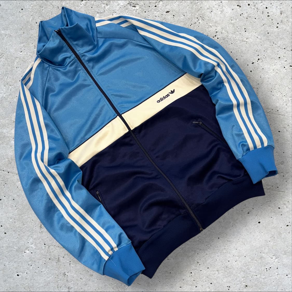 [M] 80s 아디다스 삼선 트랙탑 져지 집업 블루 네이비 배색 D153 상품이미지1