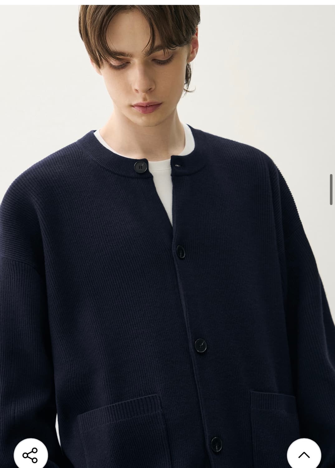 (XL) 드로우핏 오버사이즈 울 라운드 가디건 [NAVY] 상품이미지5