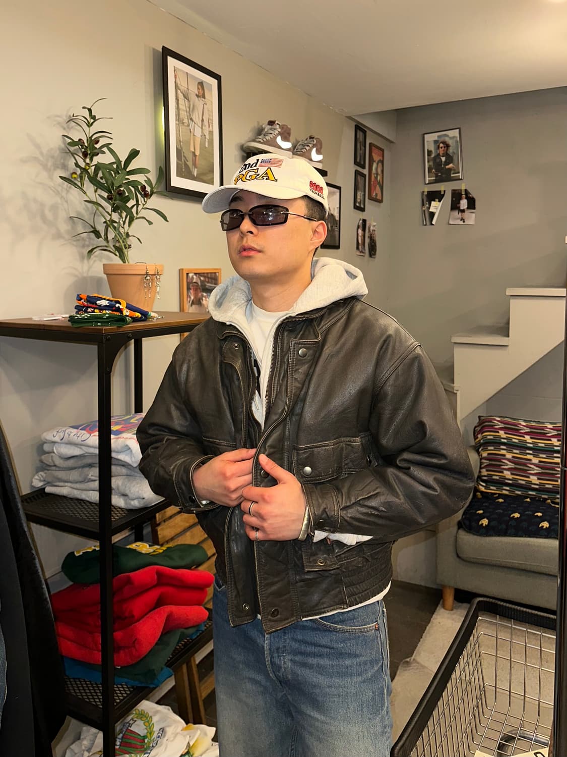 90’s Genuine leather placket bomber  상품이미지2