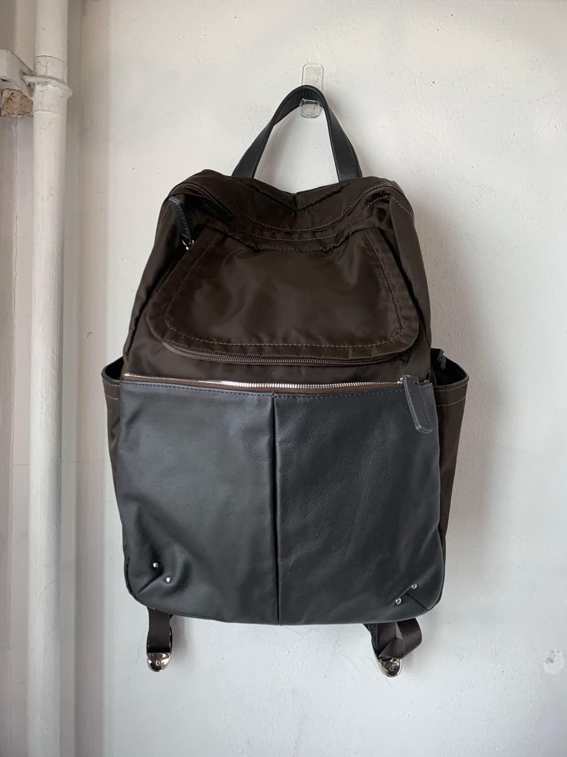 yohji yamamoto y’saccs 나일론 레더 백팩 브라운 상품이미지1