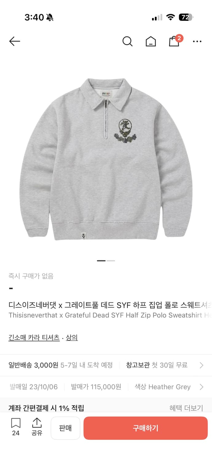 디스이즈네버댓x그레이트풀 하프집업 스웻 상품이미지1