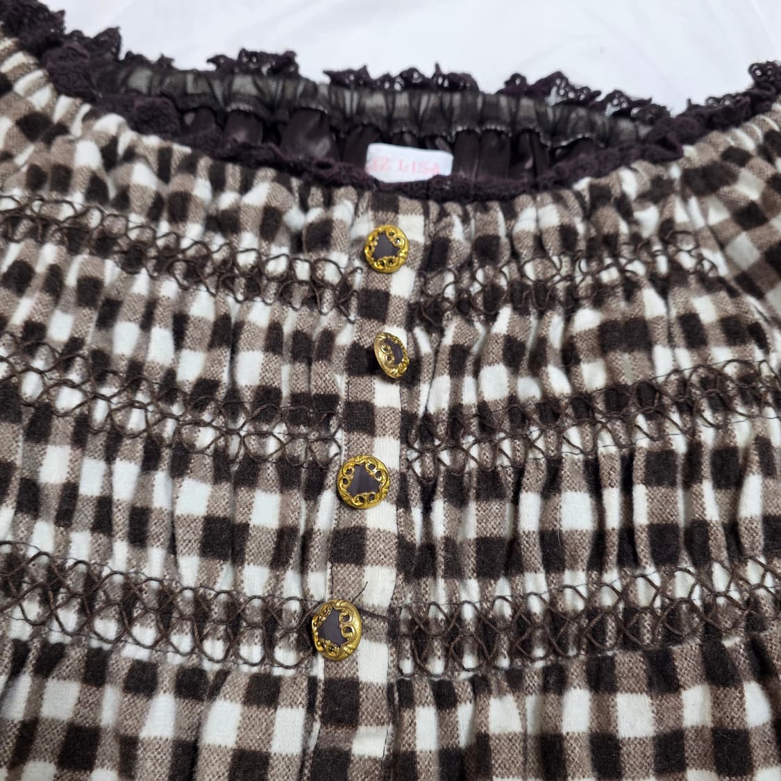 리즈리사 초코 브라운 체크 튜닉 오프숄더 원피스 히메갸루  트랄라라 상품이미지2