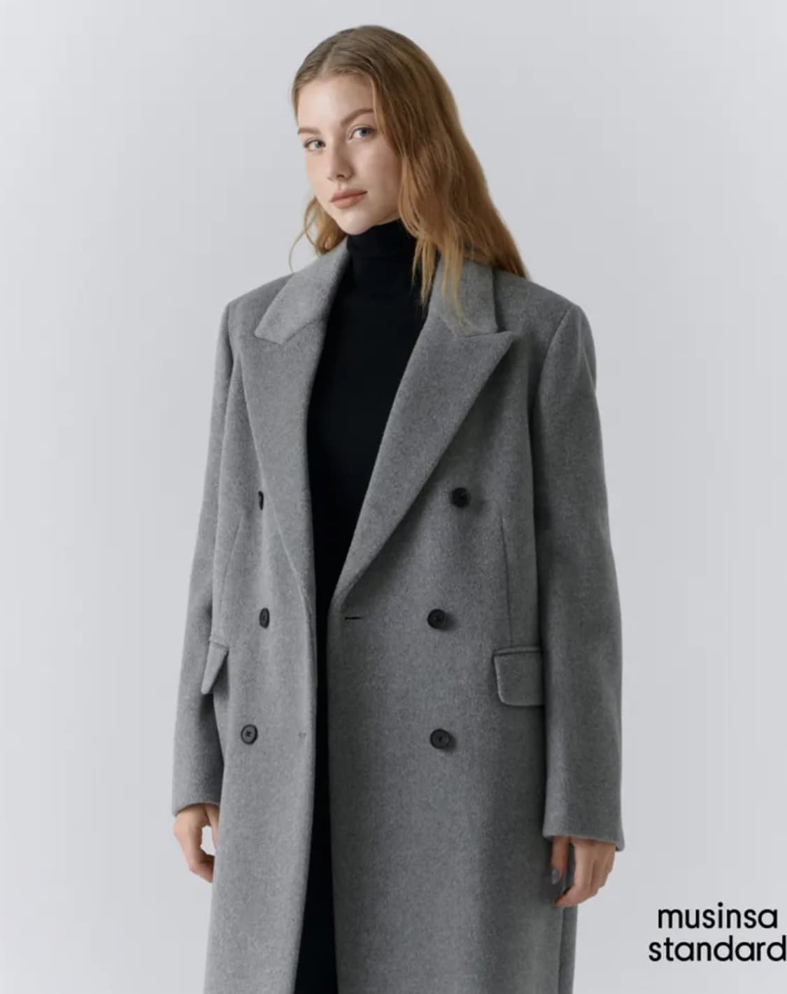 무신사 스탠다드 우먼즈 캐시미어 블렌드 더블 롱 코트 그레이 S 상품이미지2