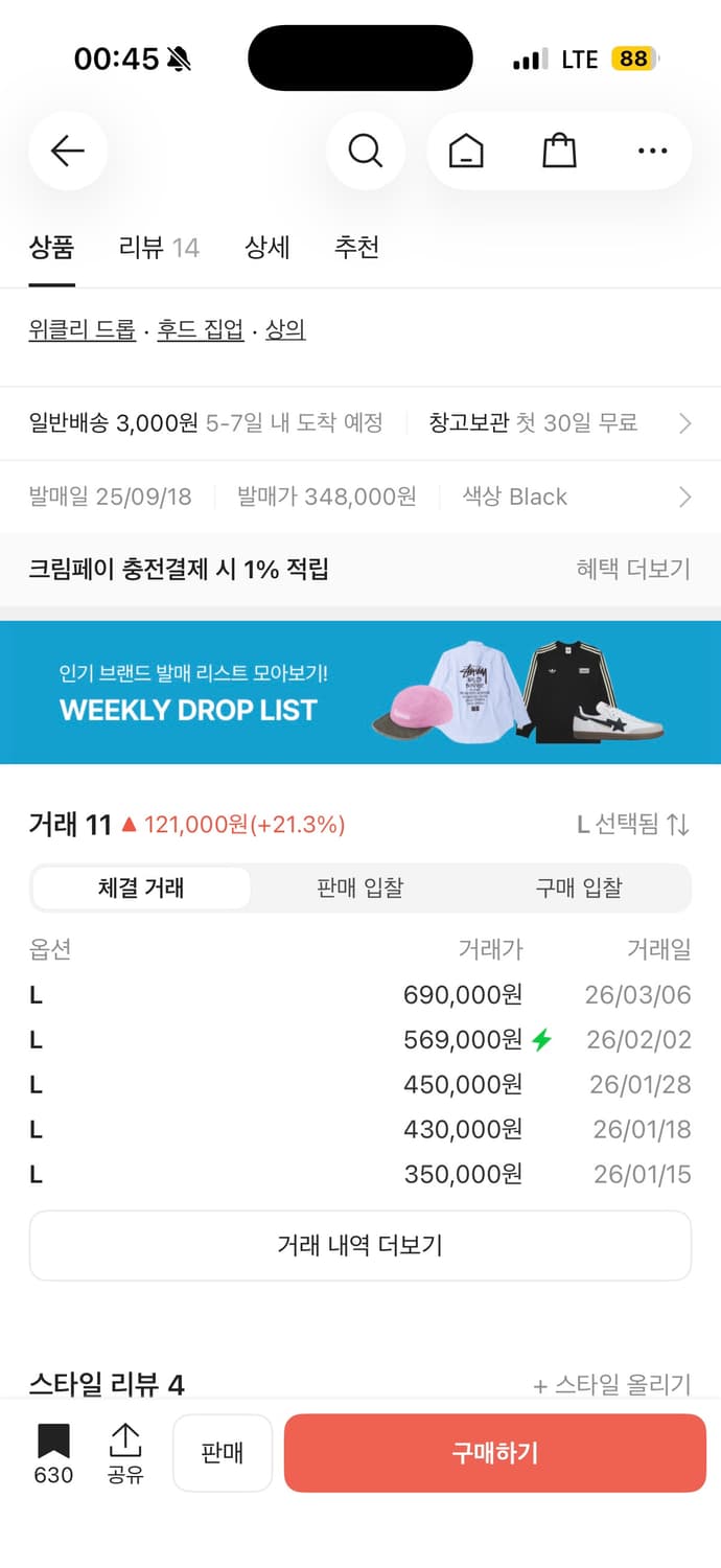 슈프림 리그 챔스 집업 후드집업 스웨트셔츠 블랙 L사이즈 상품이미지5