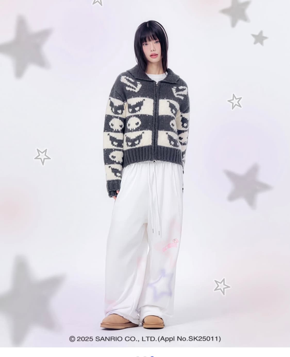 쿠로미의 아이콘과 스키즘의 로고로 짜여진 코위찬 카디건 상품이미지2