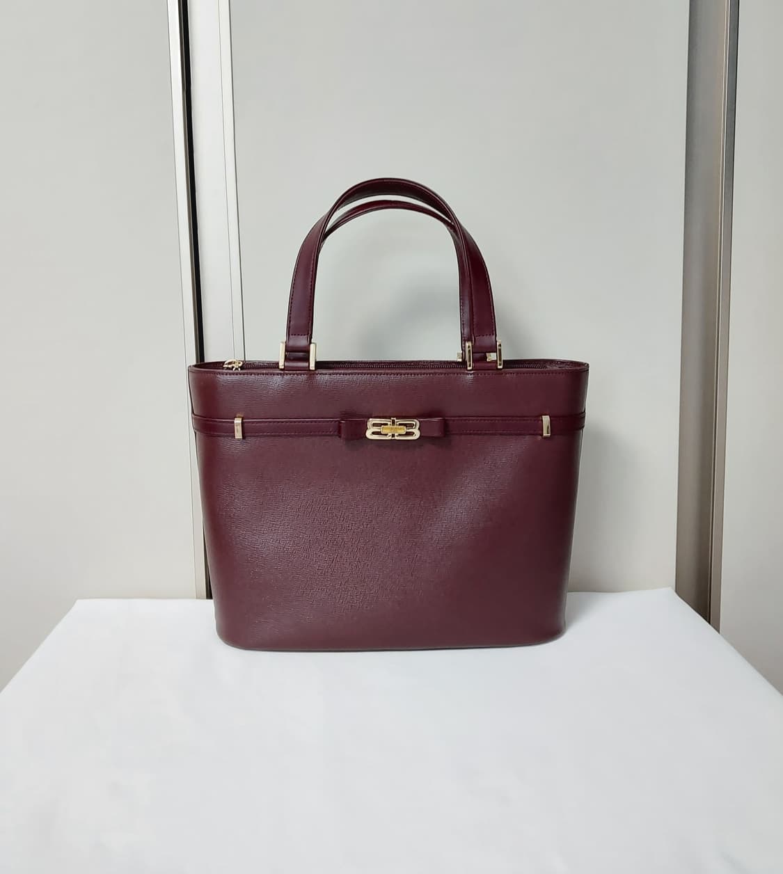 발렌시아가 BB로고 사피아노 버건디 토트백 (정품) 상품이미지1