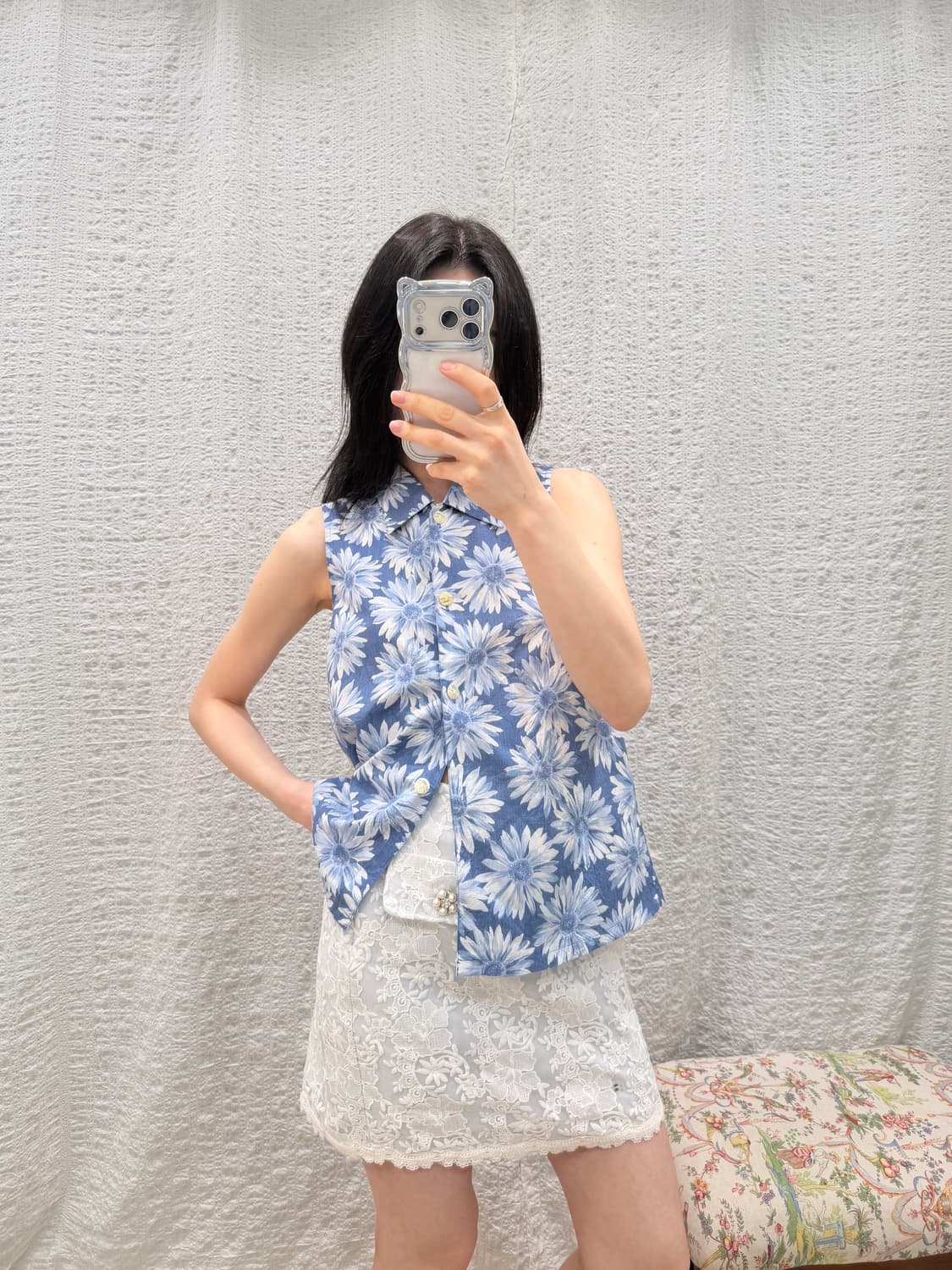 flower sky sleeveless blouse 상품이미지2