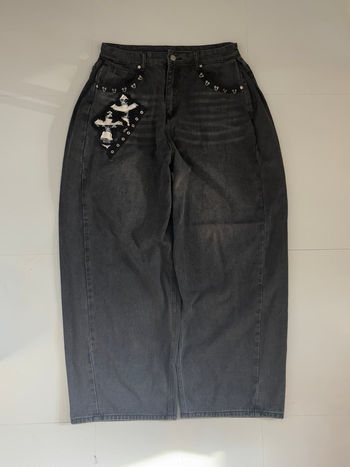 • striped cross patch dark gray pants 상품이미지4