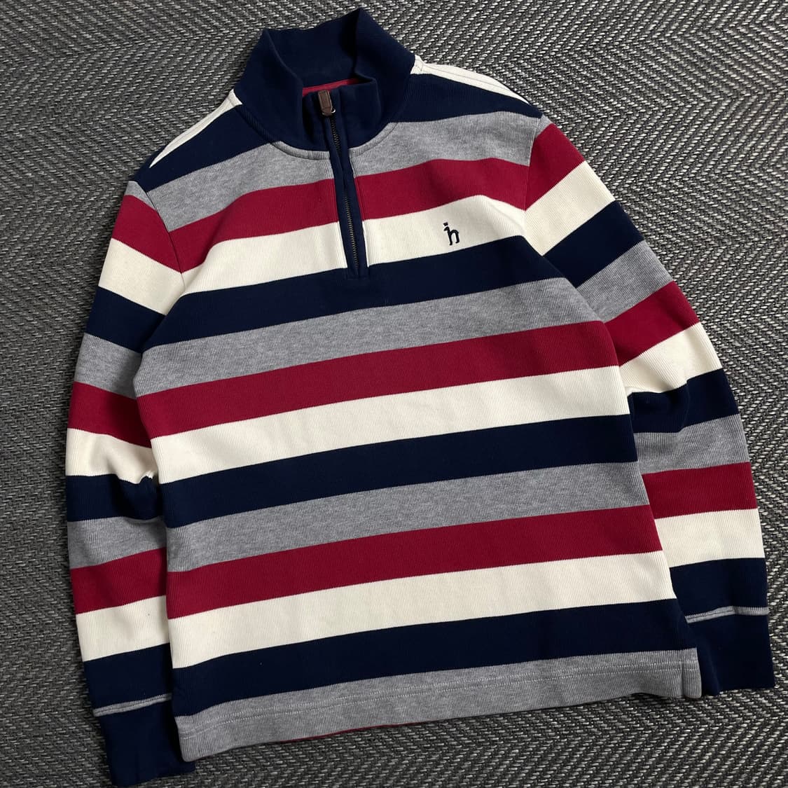 Hazzys 스트라이프 니트 카라 긴팔 반집업 티셔츠y 5000 상품이미지1