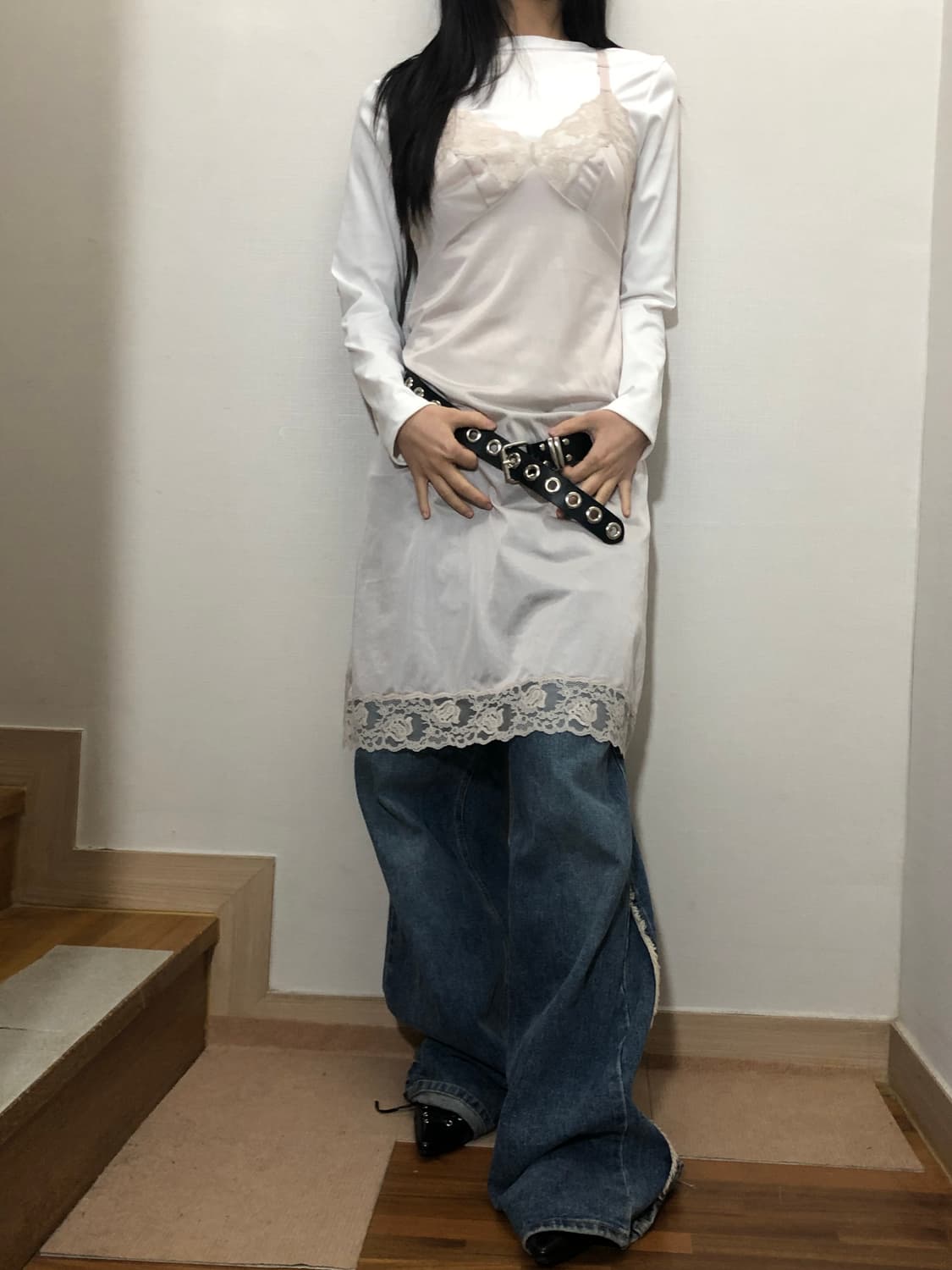 빈티지 라이트그레이 프릴 슬립 원피스 상품이미지7