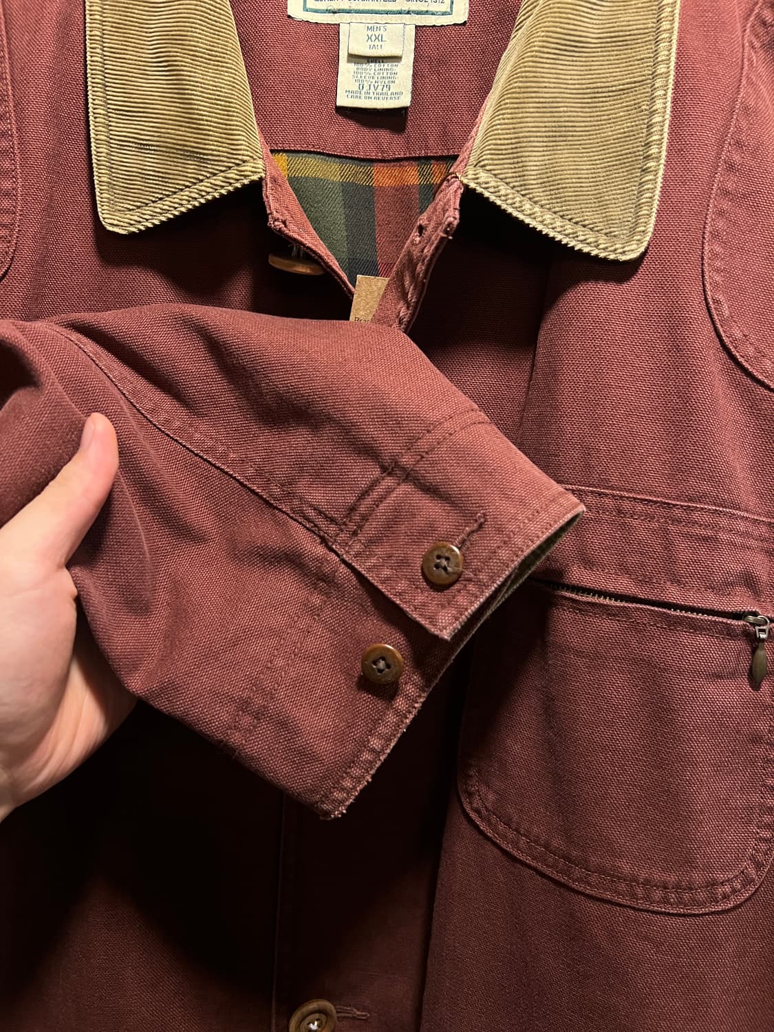 [2XL]L.L.Bean 엘엘빈 체크 라이닝 버건디 캔버스 초어 자켓 상품이미지5