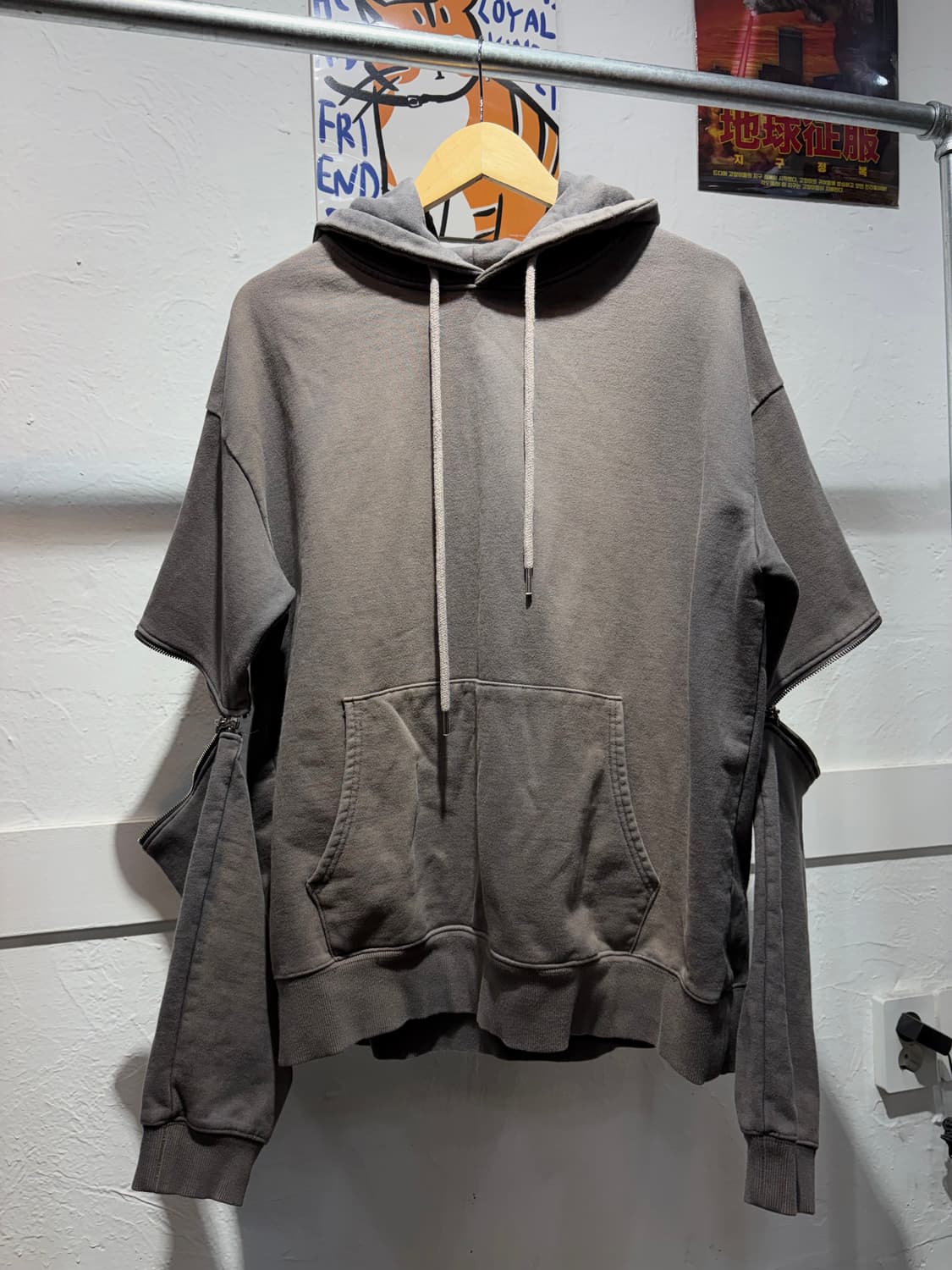 aiver 투웨이 암 오버핏 후드티셔츠 상품이미지1