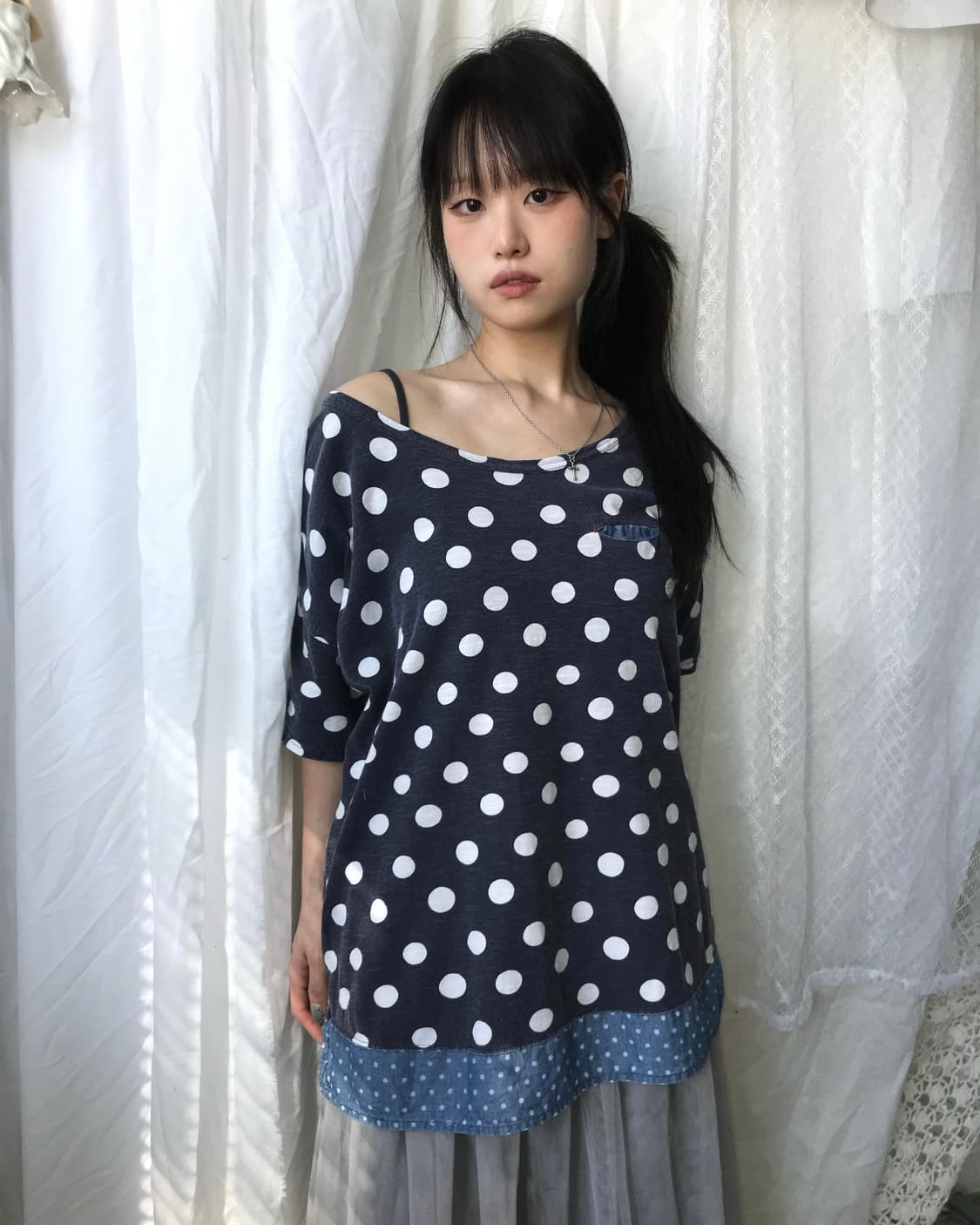 ⊹ Authentic Cube Sugar 도트 스티치 디테일 티셔츠 상품이미지1