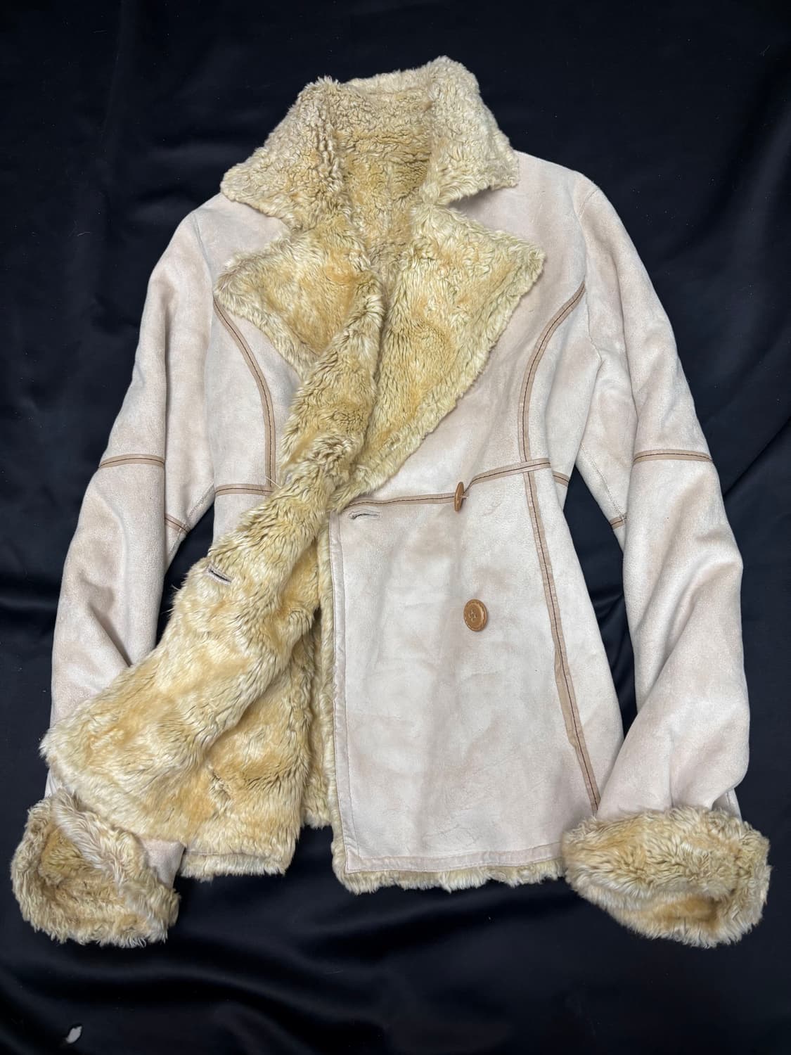 Beige Fur Trimming Ivory Simple Jacket 상품이미지1