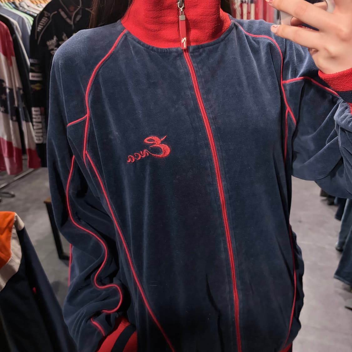 [IM] vtg 벨벳 트랙 자켓 네이비/레드 상품이미지5
