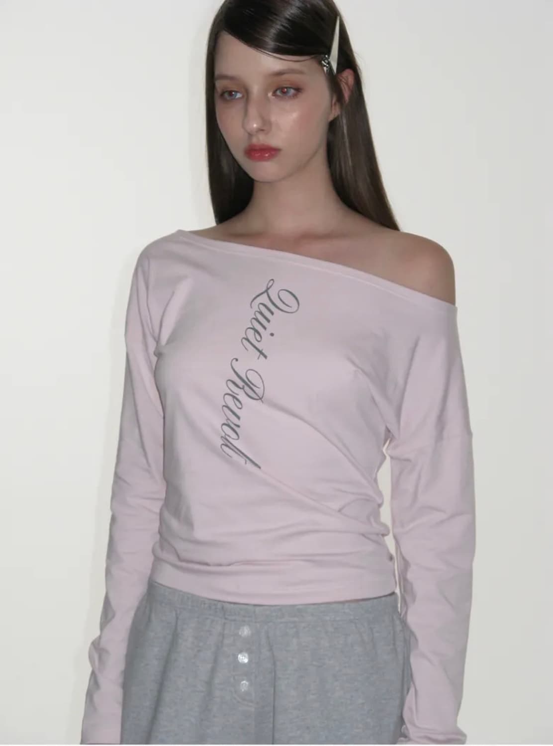 크랭크 레터링 오프숄더 탑 핑크 상품이미지1