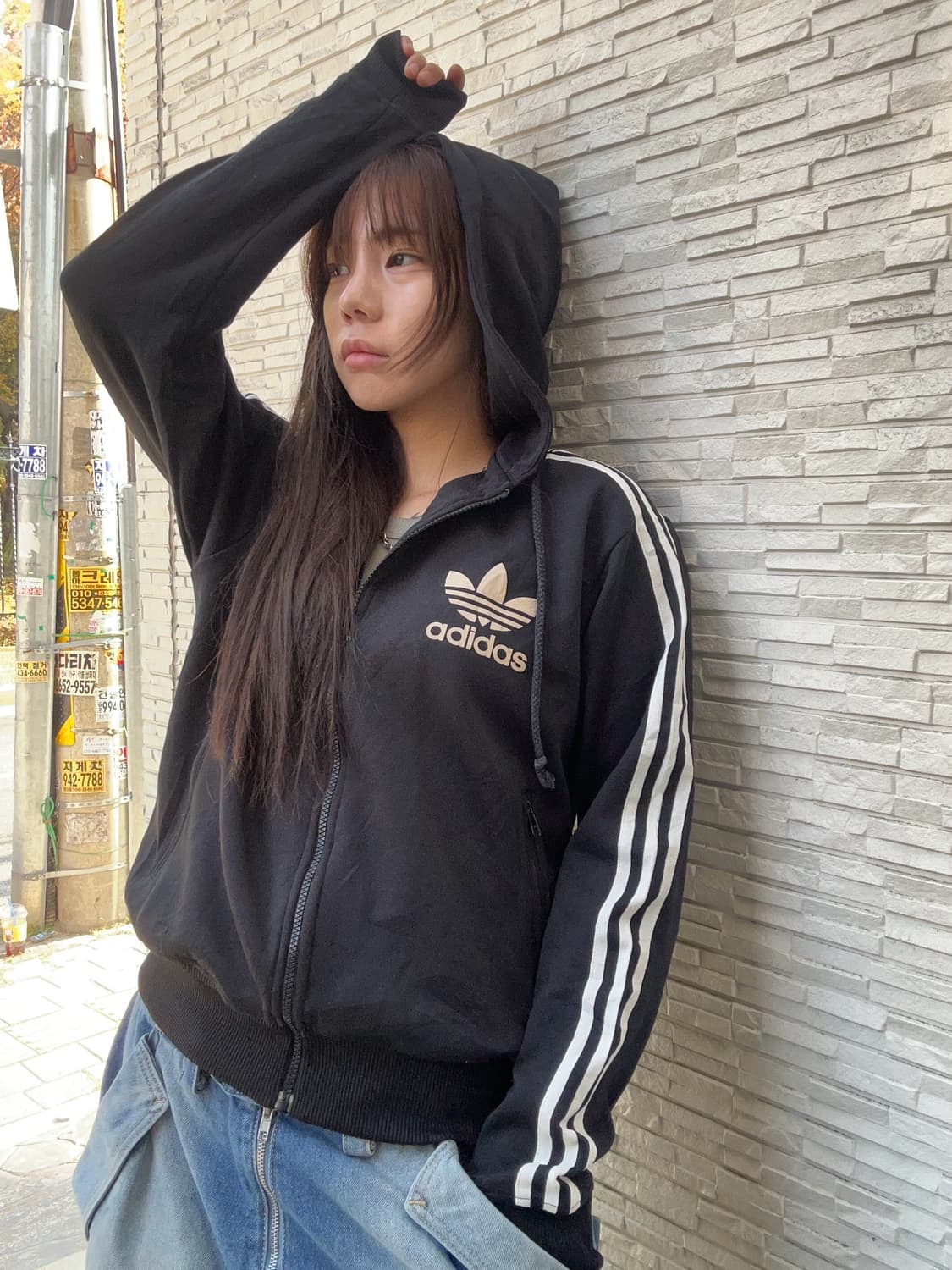 90s ADIDAS 블랙 져지후드집업 상품이미지1