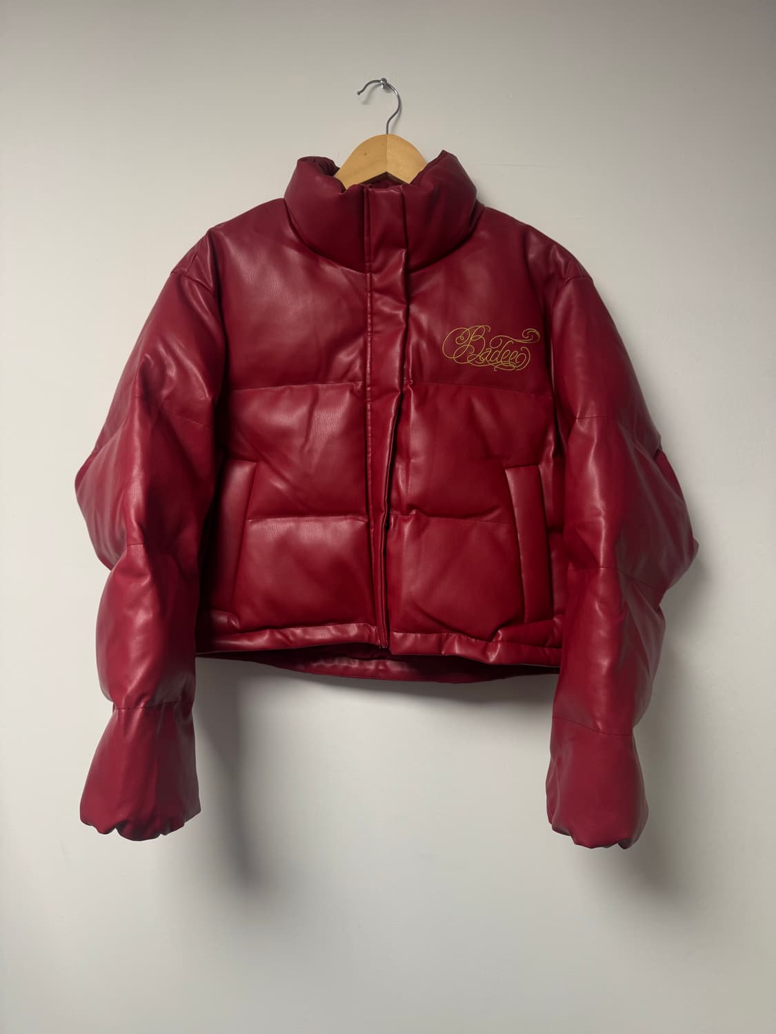 Badee 배디 빈티디 y2k 레더 셔링 자수 로고 크롭 패딩 점퍼 L 상품이미지6
